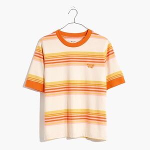 Madewell Free & Easy 70s Inspired Orange Stripped T-Shirt Size XS